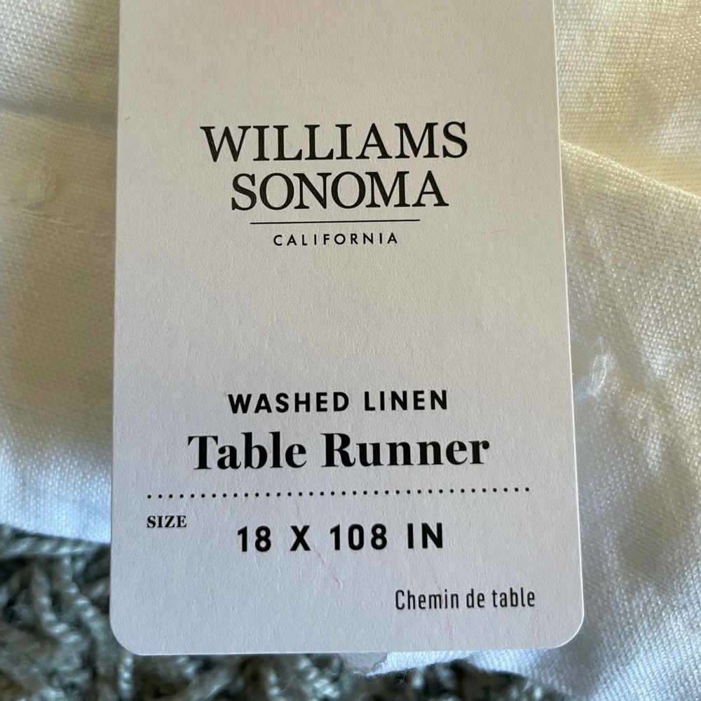 Williams Sonoma White Linen Table Runner